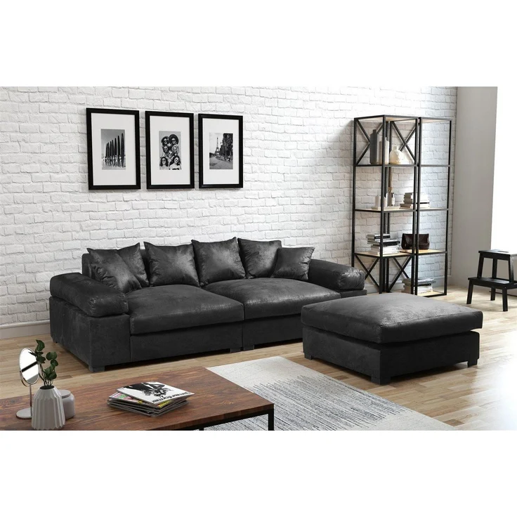 Big Sofa Megasofa Riesensofa AREZZO - Vintage Schwarz inkl. Hocker – Bild 3