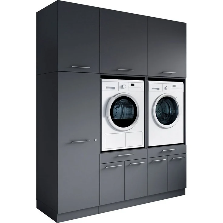 Laundreezy Waschraum Komplett-Set, Anthrazit - Modulares Schranksystem für Waschküche & Hauswirtschaftsraum - 186 x 238 x 68 cm (B/H/T) – Bild 1