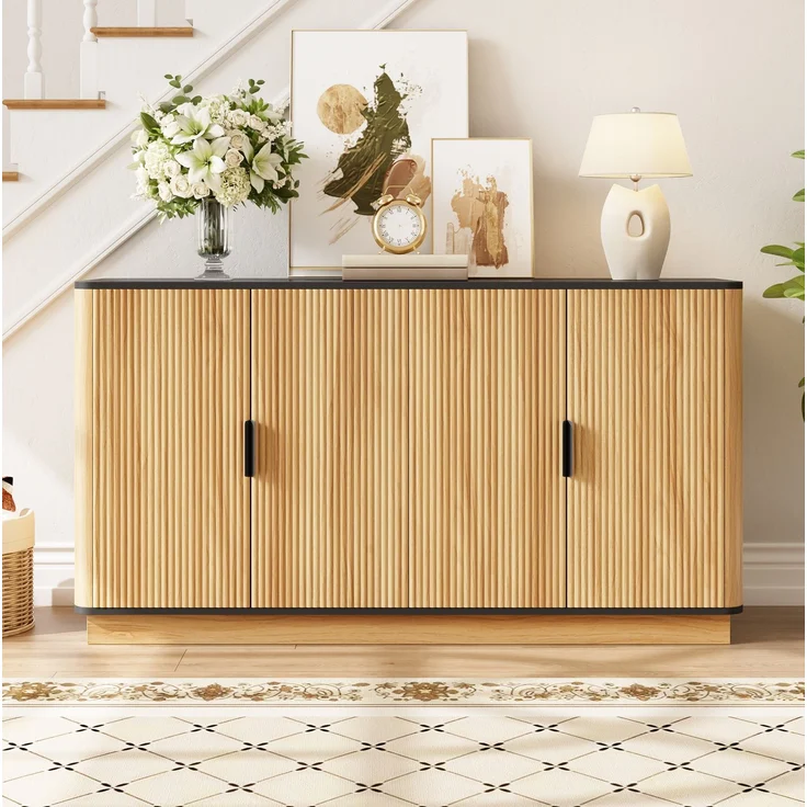 DESVIAE Sideboard 4-türig mit Dämpferscharnieren 139x75x40 cm Spanplatte Natur – Bild 5