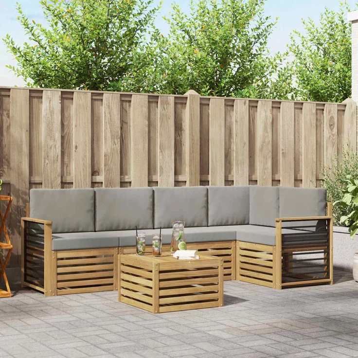vidaXL Outdoor-Sofagarnitur 6 stk. 5-Sitzer Weiß und Hellgrau 3391886 – Bild 1