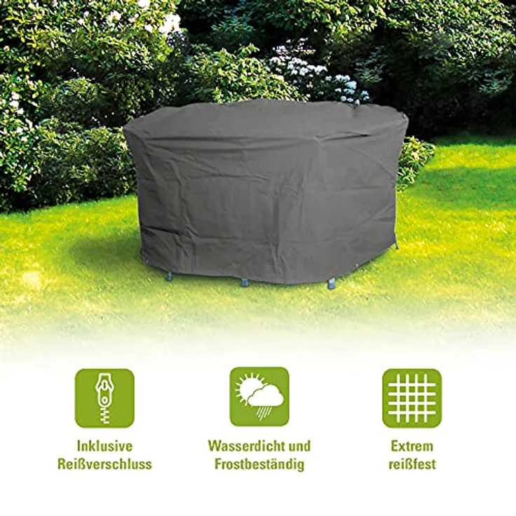 Beo Acamp Gartentisch Abdeckung für ovale Tische bis bis 160x95 cm | Reißfeste Gartenmöbel Abdeckung in Anthrazit | Schutzhülle Gartenmöbel Winterfest | Wasserdichte Abdeckplane Gartenmöbel – Bild 3