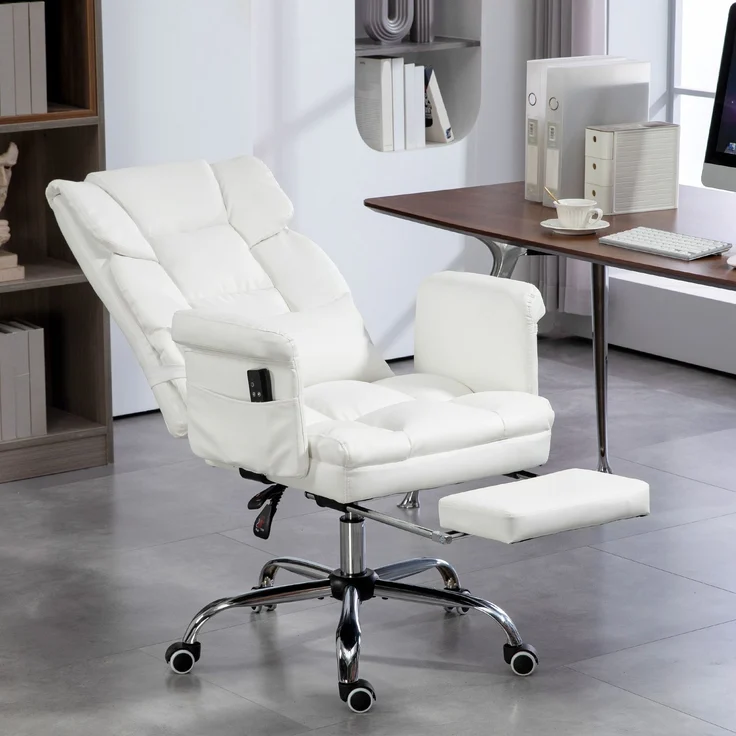 MELAYR, Bürostuhl mit 6 Massagepunkten, einziehbarer Fußstütze, 69 x 65 x 115 cm, Weiß – Bild 4