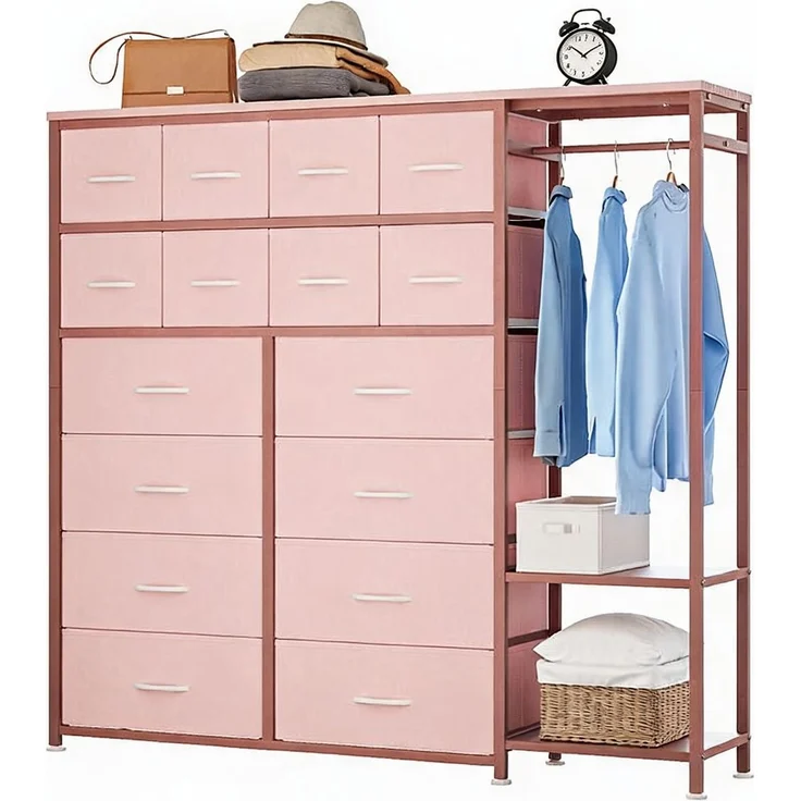 GarveeHome Kommode Mit 16 Schubladen Für Das Schlafzimmer – Kleiderständer & 2 Ablageböden – Großer Aufbewahrungskasten Aus Stoff Für Damen, Mädchen, Kleiderschrank, Wohnzimmer