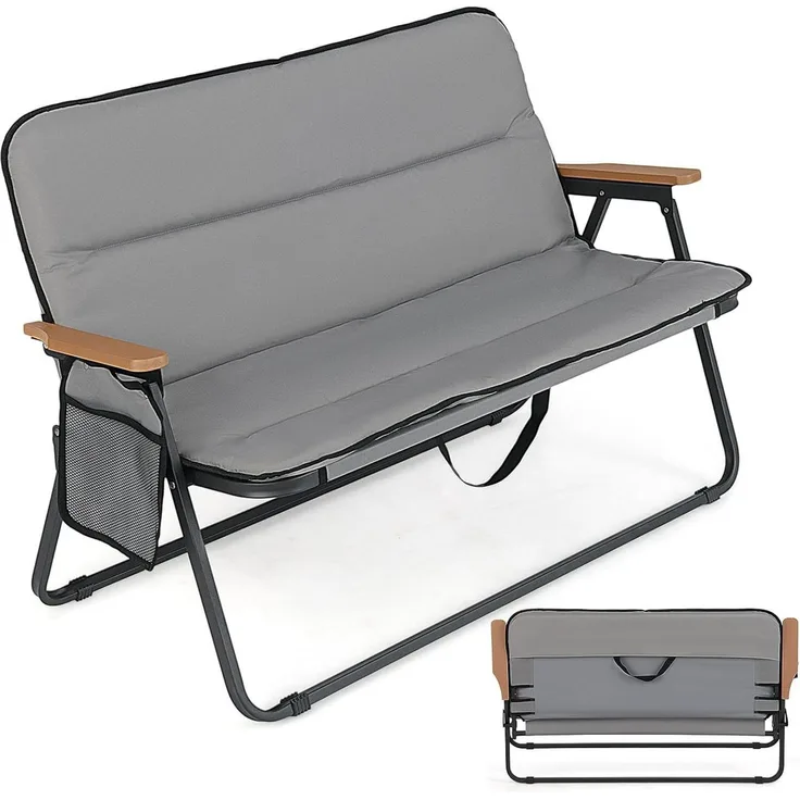 COSTWAY Campingstuhl (1 St), Klappstuhl für 2 Personen, mit Kissen, 111 x 57 x 71 cm