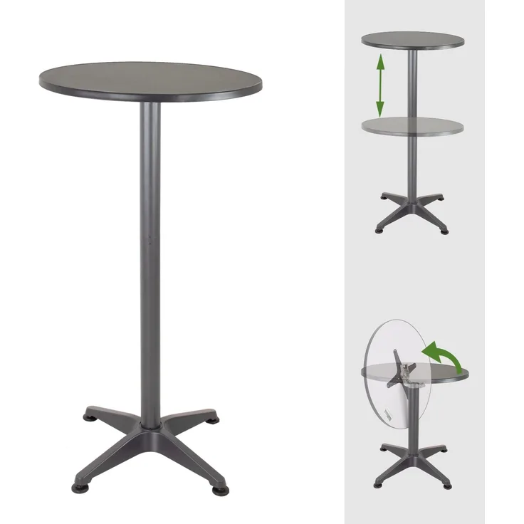 Stehtisch 2in1 Bistrotisch Alu klappbar höhenverstellbar 70/115 cm Ø 60 cm Partytisch Anthrazit