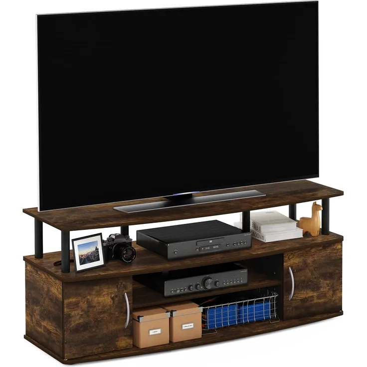 Furinno JAYA Großes Entertainment-Center für bis zu 55-Zoll-Fernseher, Amber Pine/Schwarz
