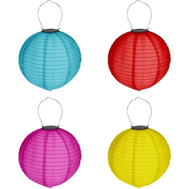 HAC24 LED Lampion 4x Deko Lampenschirm Lampe Party Garten Kugel Laterne, LED fest integriert, Kaltweiß, Bunt, Solar, Ø 20 cm, mit Haken zum Aufhängen – Bild 4