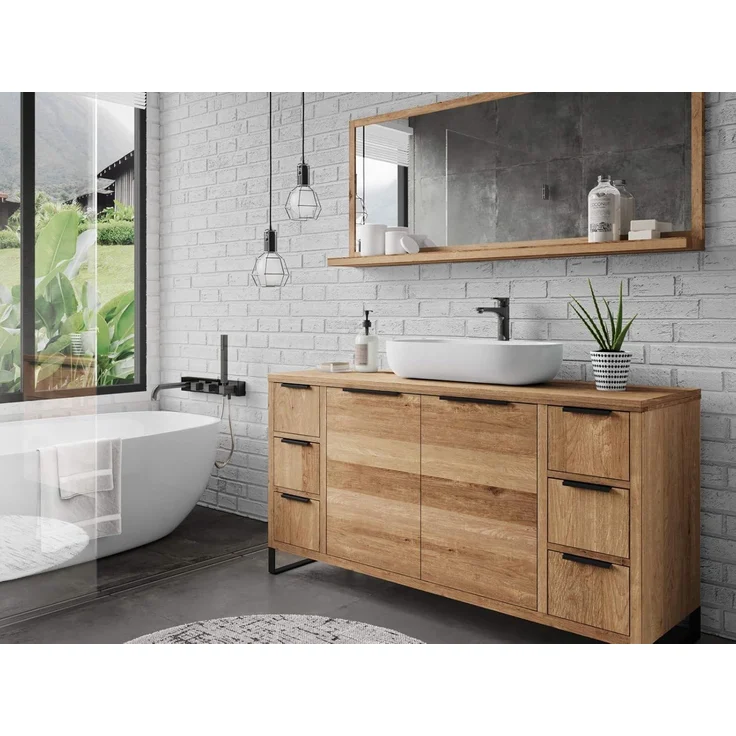 Waschtisch Holz 138cm Woodkings Sydney Wildeiche Braun Badunterschrank Waschplatz Doppelwaschtisch Badezimmerkommode Unterschrank – Bild 2