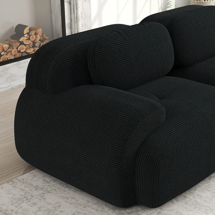 Modulares 3-Sitzer-Sofa mit 3 Hockern aus Cordstoff,montagefreie Lieferung haustierfreundlich ultra-breite Armlehnen 32D hochelastische Polsterung für Wohnzimmer und Heimkino,Cordstoff,Black, – Bild 9
