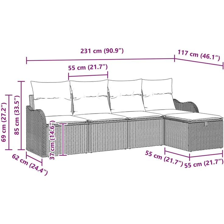 vidaXL Gartensofa-set 5 stk. 4-Sitzer Grau und Marineblau Poly-Rattan 3358964 – Bild 9