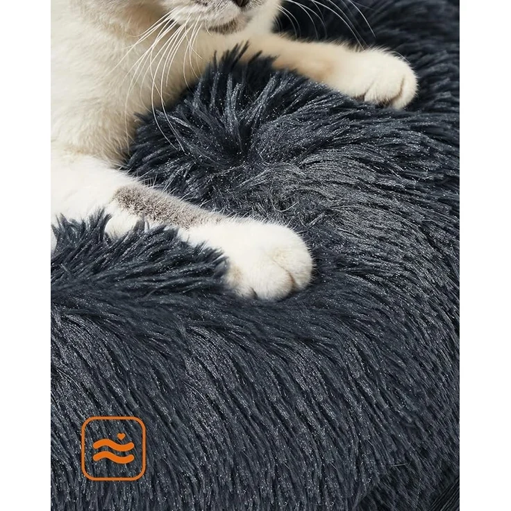 Feandrea Hundebett flauschig, Katzenbett, Donut Kissen, waschbar, Polsterung in der Mitte herausnehmbar, langer Plüsch, 60 cm Durchmesser, dunkelgrau – Bild 3