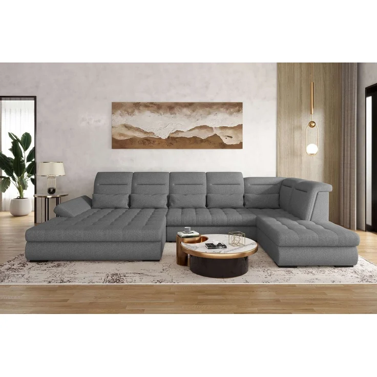 99rooms Toscana Wohnlandschaft Strukturstoff NEVE Anthrazit Links mit Schlaffunktion Lieferung Wohnung – Bild 1