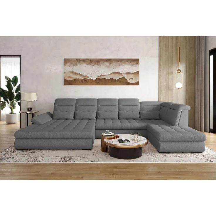 99rooms Toscana Wohnlandschaft Strukturstoff NEVE Anthrazit Links mit Schlaffunktion Lieferung Wohnung