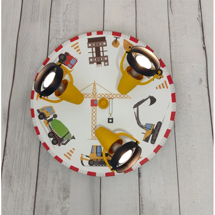 Coole Deckenlampe Motiv Baustelle für Kinderzimmer 3 flammig schwenkbar Ø 35cm – Bild 3
