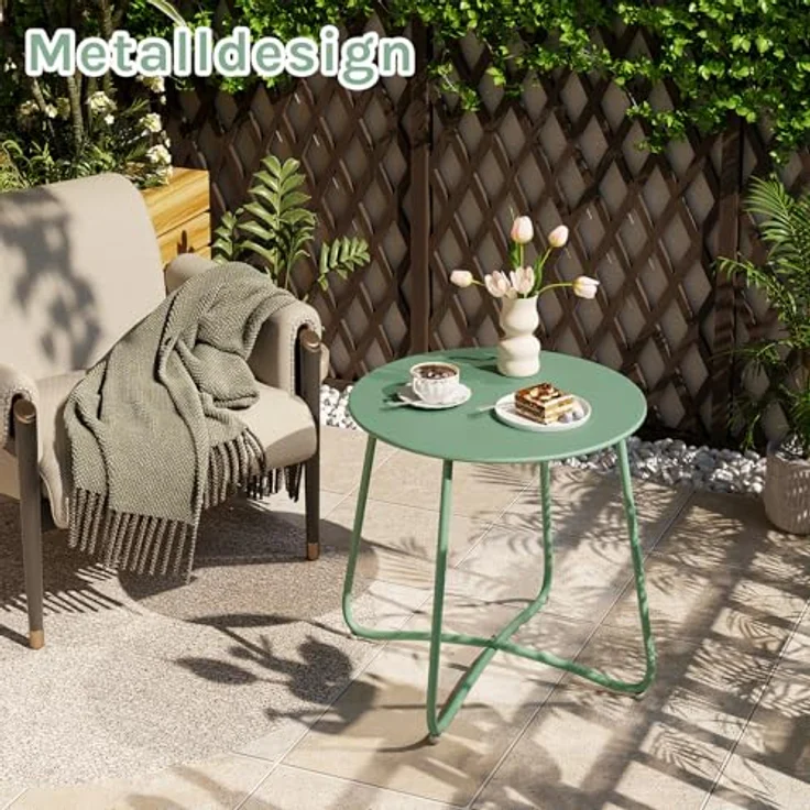 eSituro Beistelltisch rund, Balkontisch Gartentisch, Kaffeetisch Couchtisch Sofatisch Wohnzimmertisch, Kleiner Tisch für Wohnzimmer Balkon Terrasse Garten, aus Metall, φ45xH45 cm, Grün – Bild 5