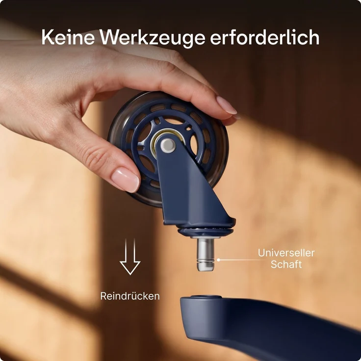 Desktronic Bürostuhlrollen Blau, Ersatzrollen 360°, Set 5 Stück, Ersatzräder für Bürostühle auf Teppich- und Parkettböden – Bild 5