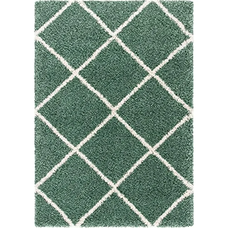 SAFAVIEH Zottelig Teppich für Wohnzimmer, Esszimmer, Schlafzimmer - Hudson Shag Collection, Hoher Flor, Elfenbein und Schieferblau, 91 X 152 cm