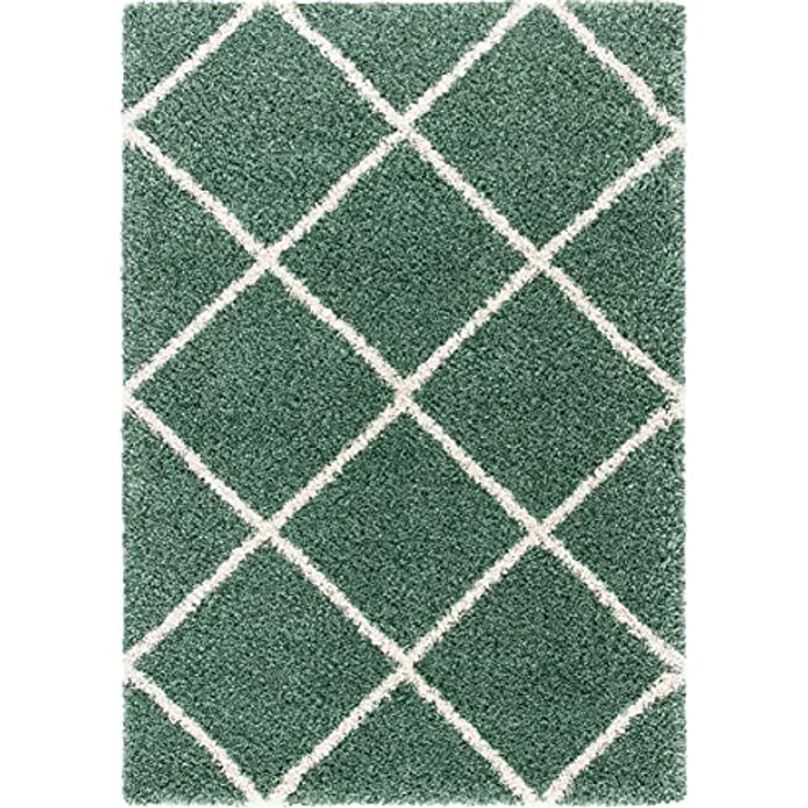 SAFAVIEH Zottelig Teppich für Wohnzimmer, Esszimmer, Schlafzimmer - Hudson Shag Collection, Hoher Flor, Elfenbein und Schieferblau, 91 X 152 cm – Bild 1