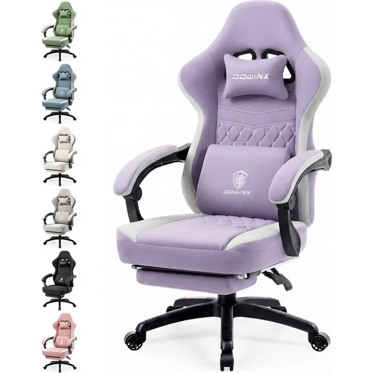 Dowinx Gaming-Stuhl Stoff mit Taschenfederkissen, Gaming Sessel mit Fußstütze, Ergonomischer Bürostuhl