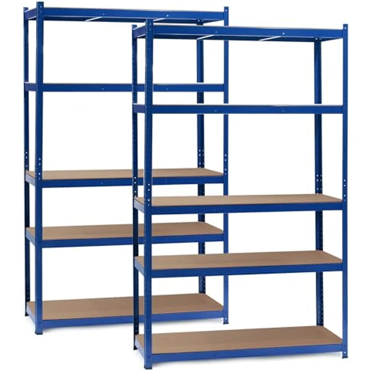 Wiltec Set 2X Schwerlastregal 120 x 60 x 204 cm, 200kg/Ebene, Steckregal blau, Lastenregal mit 5 Ablagen, Werkstattregal – Bild 2
