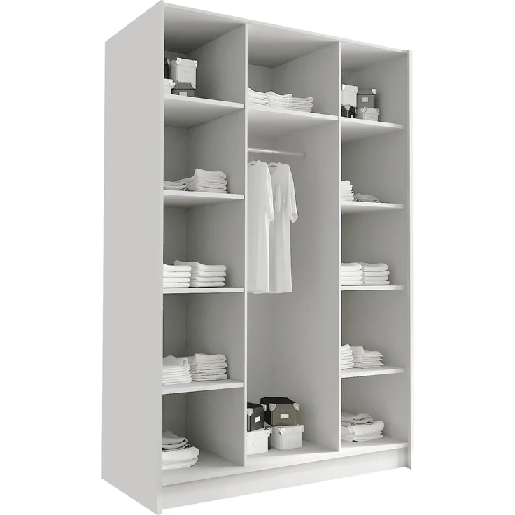 Drehtürenschrank Cikzori I, Kleiderschrank mit 3 Türen (Farbe: Weiß / Weiß Hochglanz + Schwarz) – Bild 4