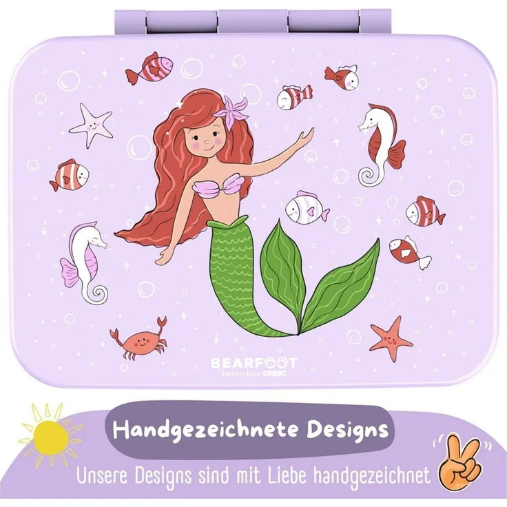 BEARFOOT Lunchbox Brotdose mit Fächern, auslaufsicher - Meerjungfrau lila, PP, ABS, Silikon, Kindergarten und Schule - Mädchen und Jungen, Vesperbox, Snackbox – Bild 4