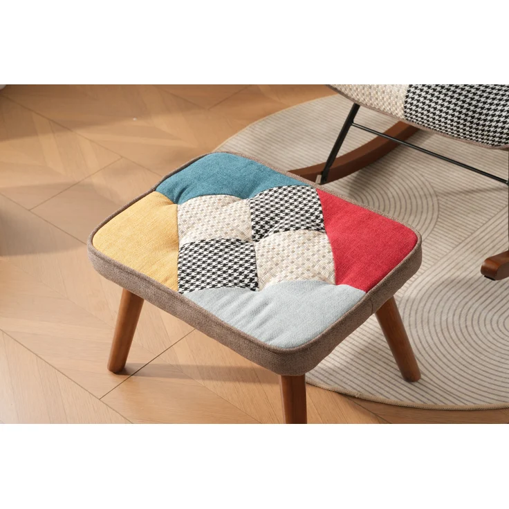 Patchwork Schaukelstuhl mit Fußhocker-Set, 88,5x69,5x50 cm & 28x50x39,5 cm, bunt – Bild 5