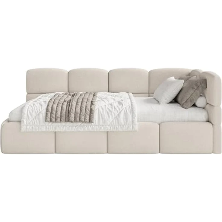 Selsey 'Cloudy' Jugendbett 120 cm, Bettkasten, Chenille, Kopfteil rechts, Creme – Bild 6