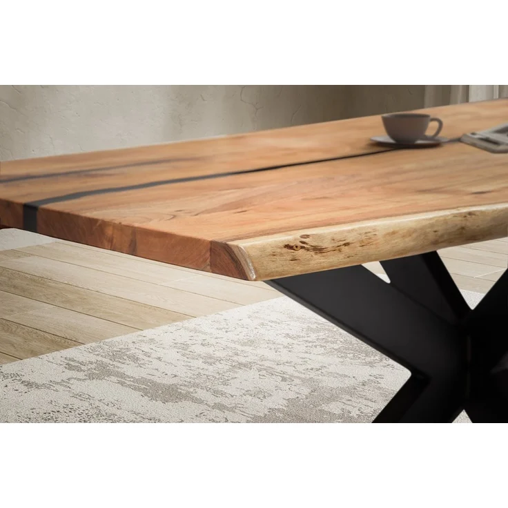 Epoxidharz Esstisch 180x90cm "Varna" Akazie massiv & Metall schwarz – Bild 4