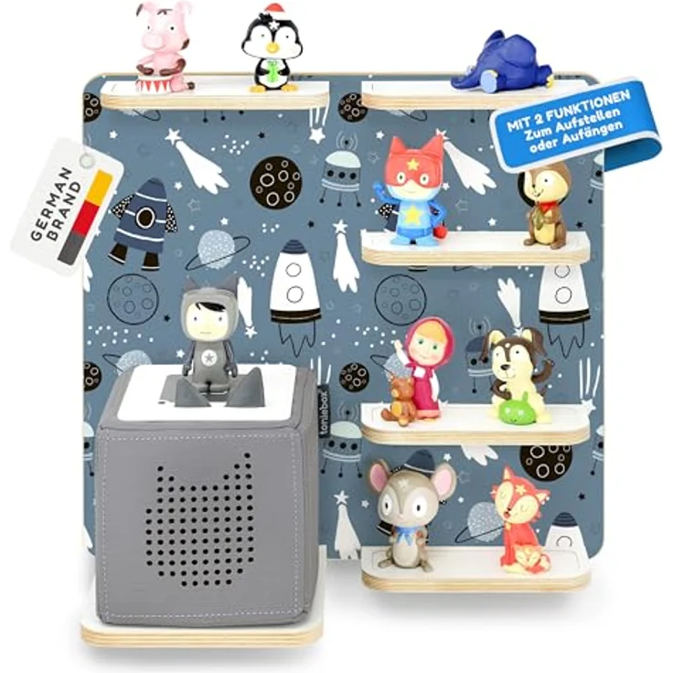 stadtecken Holzregal für Musikbox – Passend für Toniebox & ca. 40 Tonies | Perfekte Aufbewahrung fürs Kinderzimmer | Zum Aufhängen | Erweiterbar (Universum) – Bild 2