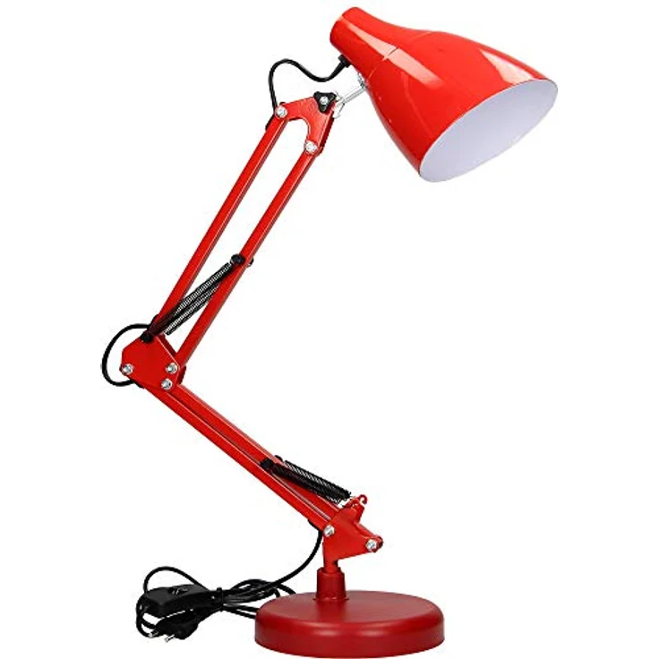 Virone DIAN Schreibtischlampe E27, flexible Stahlbefestigung, Kabellänge 110 cm, flimmerfrei, rot – Bild 1