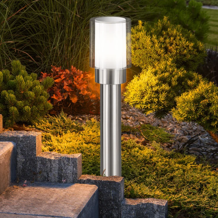 2er Set Stehleuchte, Edelstahl, silber, weiß, H 50 cm – Bild 6