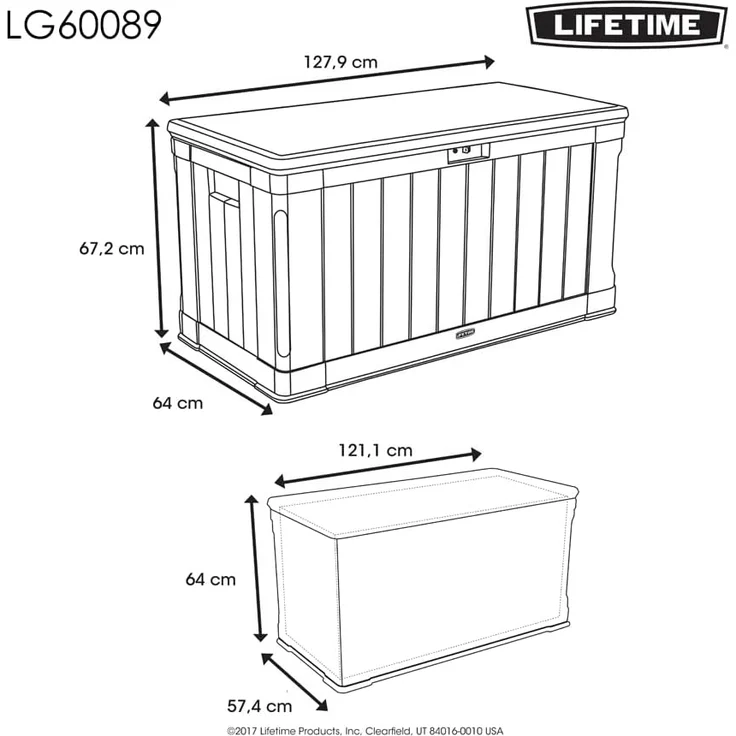 LIFETIME 60089 - Ultra-resistente Gartentruhe 127 x 64 x 67 cm UV100 braun – Bild 6