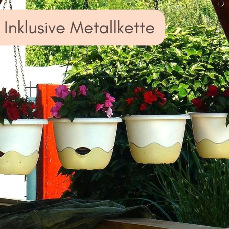 2er Set Blumentopf Hängend Blumenampel Außen Hängetopf für Pflanzen Blumenampel Outdoor Hängender Blumentopf Hängepflanzen Topf mit Wasserspeicher Elfenbein 25 cm – Bild 6