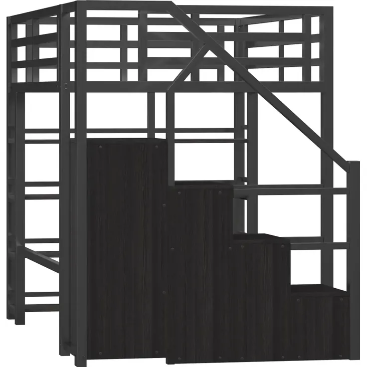 Hochbett mit Kleiderschrank, LED-Streifen, Rausfallschutz und Regal, 140x200cm, Treppe mit Schränken, und, Kinderbett, Metallbett – Bild 9