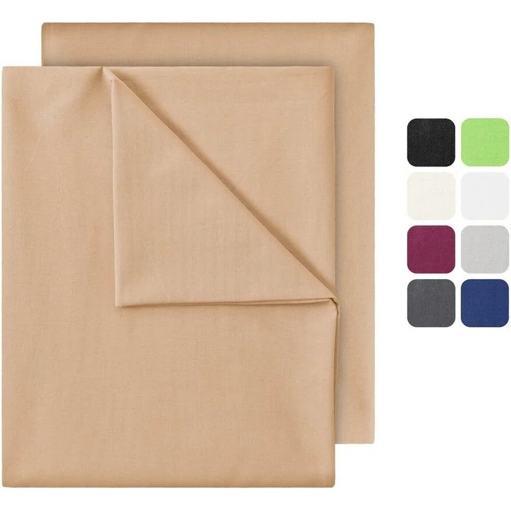 GREEN MARK Textilien Betttuch gewebtes Leintuch Betttuch, 100% Baumwolle, Gummizug: ohne, (1 Stück), weich und pflegeleicht, viele Variationen, 140x200 cm, Sand – Bild 3