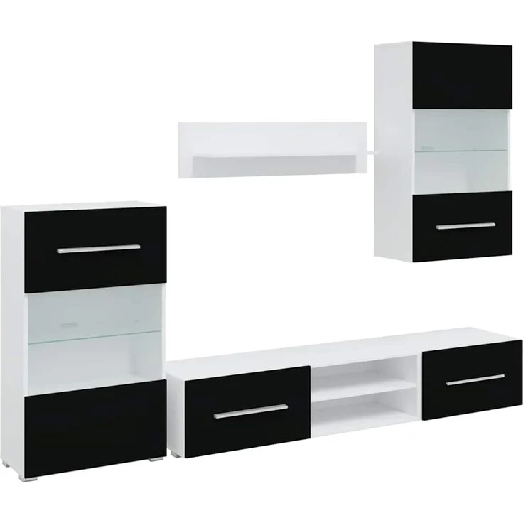vidaXL 5-tlg. Wohnwand mit LED-Beleuchtung Mattschwarz Holzwerkstoff 3324230 – Bild 1