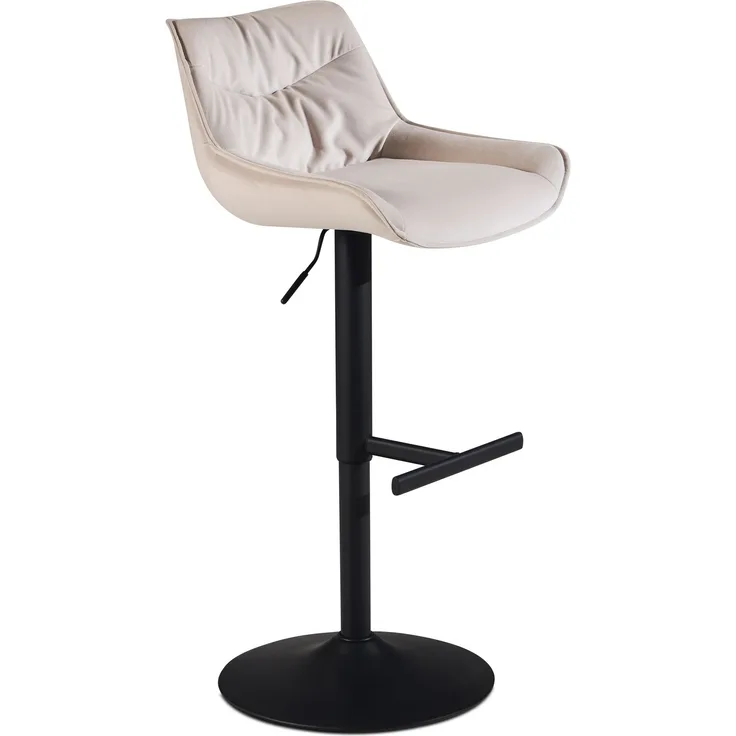 Barhocker Samt Beige mit Lehne höhenverstellbar 86-106cm Metallfuß gepolstert