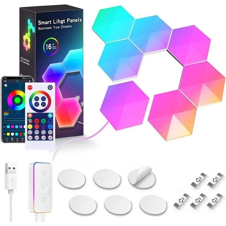 Jibenhome LED Dekolicht Hexagon LED Panel, Sechseck Light, Musik Sync, Smart Wandleuchte, RGB, Mit Bluetooth-App und Fernsteuerung Ambiance Wandleuchter für Gaming – Bild 4