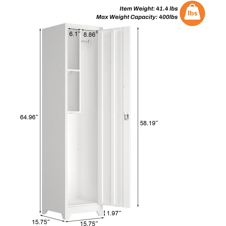 Putzmittelschrank ca. 165 cm hoch aus Metall mit abschließbarer Tür und Aufhängestange – Bild 6