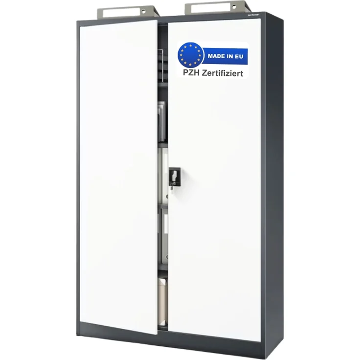Aktenschrank abschließbar KADO - 5 Ebenen verstellbar, Flügeltüren | Metallschrank Werkstatt Mehrzweckschrank Büroschrank aus Stahl Werkzeugschrank, 185x115x40cm Anthrazit-Weiß – Bild 1