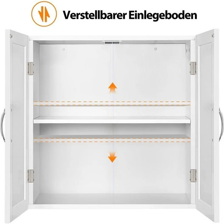 Yaheetech Badkommode Hängeschrank mit 2 Türen, Badschrank, Wandschrank, Küchenschrank, Medizinschrank, Weiß – Bild 2