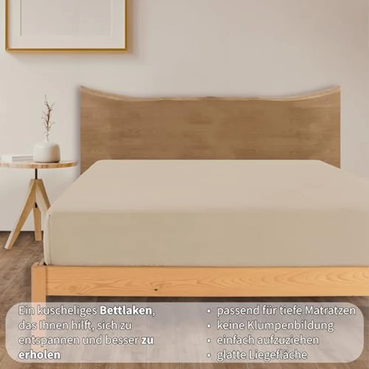 Jersey Spannbettlaken Baumwolle 100x200+30 cm, diverse Farben Beige – Bild 5