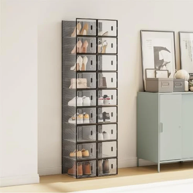 Woltu Schuhregal, 8-tlg, stapelbar, mit magnetischer Tür, Kunststoffbox – Bild 9