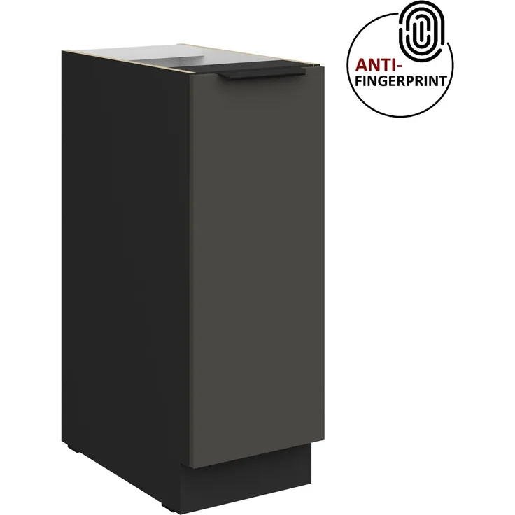 Küchen Unterschrank Schrankauszug 30 cm Küche ARIA Graphite ultra matt + Schwarz matt, hochwertige Fronten mit Anti Fingerprint Beschichtung Küchenzeile Küchenblock