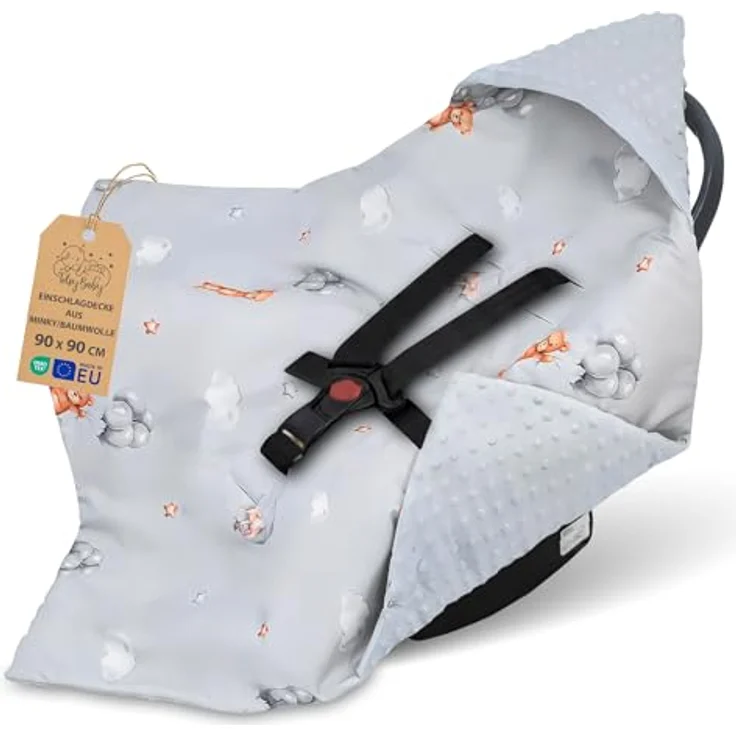 Einschlagdecke Babyschale Baby Decke 90x90 cm - Fußsack Blanket für Kinderwagen und Autositz Ganzjahres für Neugeborenen und Kleinkinder Einschlagsdecken für 3 und 5 Punkt Gurt Minky Oeko-Tex – Bild 2