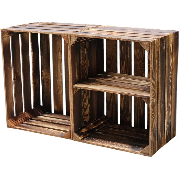 Holzkisten 2er Set 50cm mit Ablage Vintage Geflammt – Bild 2
