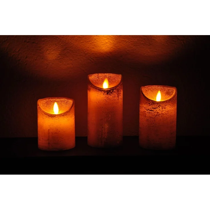 LED Echtwachskerze - Silber Rustik - D7,5cm / H15,0cm - mit Wackelflamme - Batteriebetrieben - Timerfunktion - Weihnachtsdeko – Bild 5