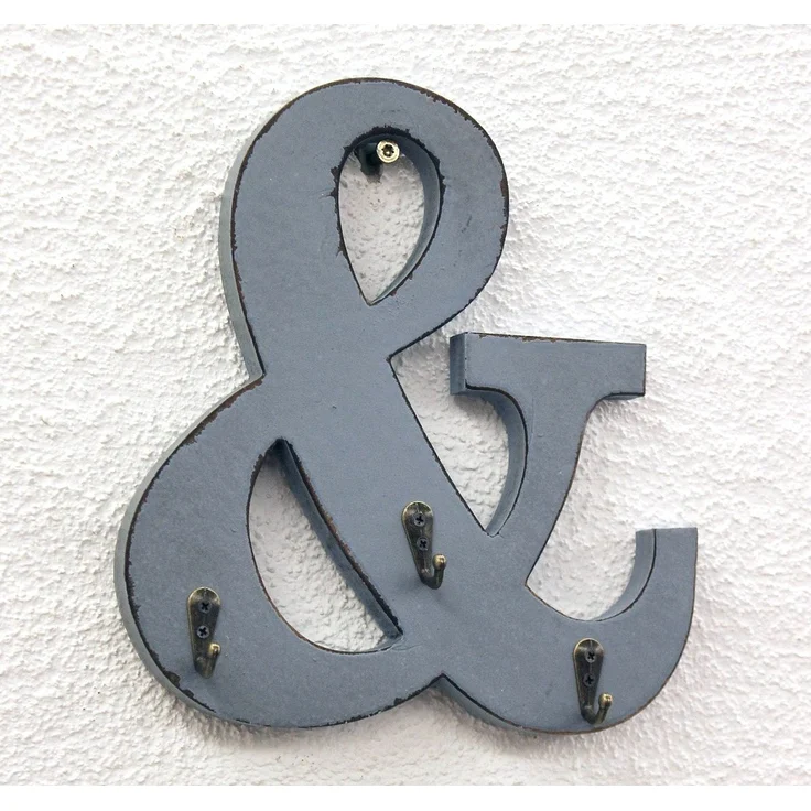 Buchstabe & mit 3 Schlüsselhaken 24cm YX-14B394 Vintage Shabby Hakenleiste Haken – Bild 4