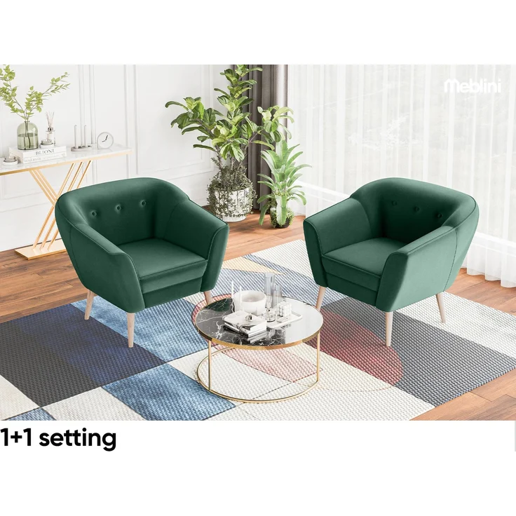 MEBLINI Mini Sofa Set 3-1-1 für Wohnzimmer - Mini Lounge für fünf Personen - Küchensofa - Sofa Klein - Sitzgarnitur - Polstergarnitur - Sofagarnituren - DORIS - 3+1+1 - Grün Samt – Bild 5